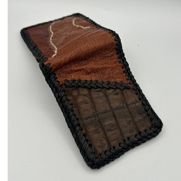 Oaxaca Handmade Real Leather & Crocodile Skin Bifold Wallet - Picture 3 of 7